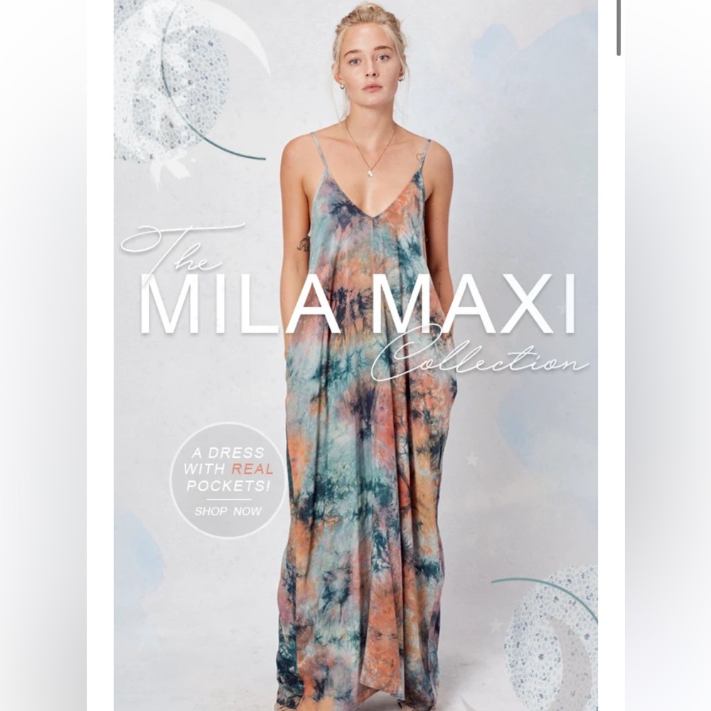 Love Stitch Gauze orange blue tie dye Maxi Dress w pockets  M/L